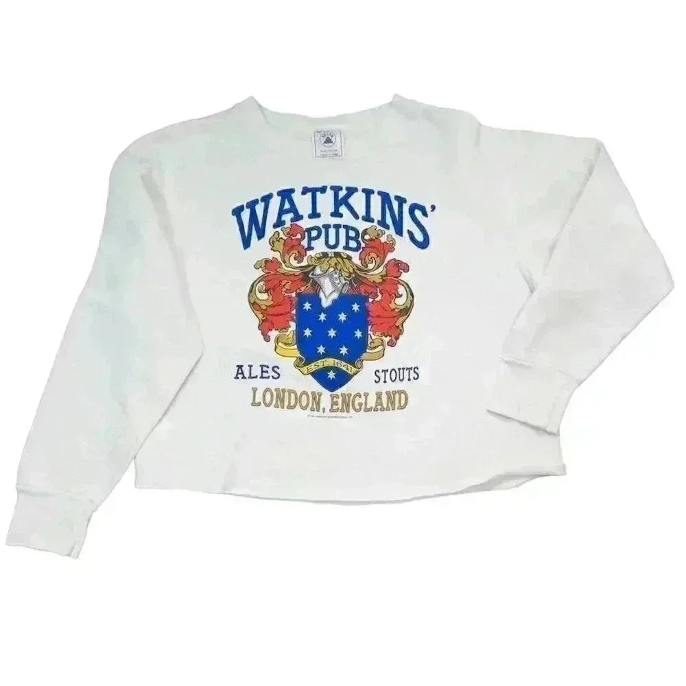Vintage Watkins' Pub London England Graphic Sweatshirt Unisex M Cream